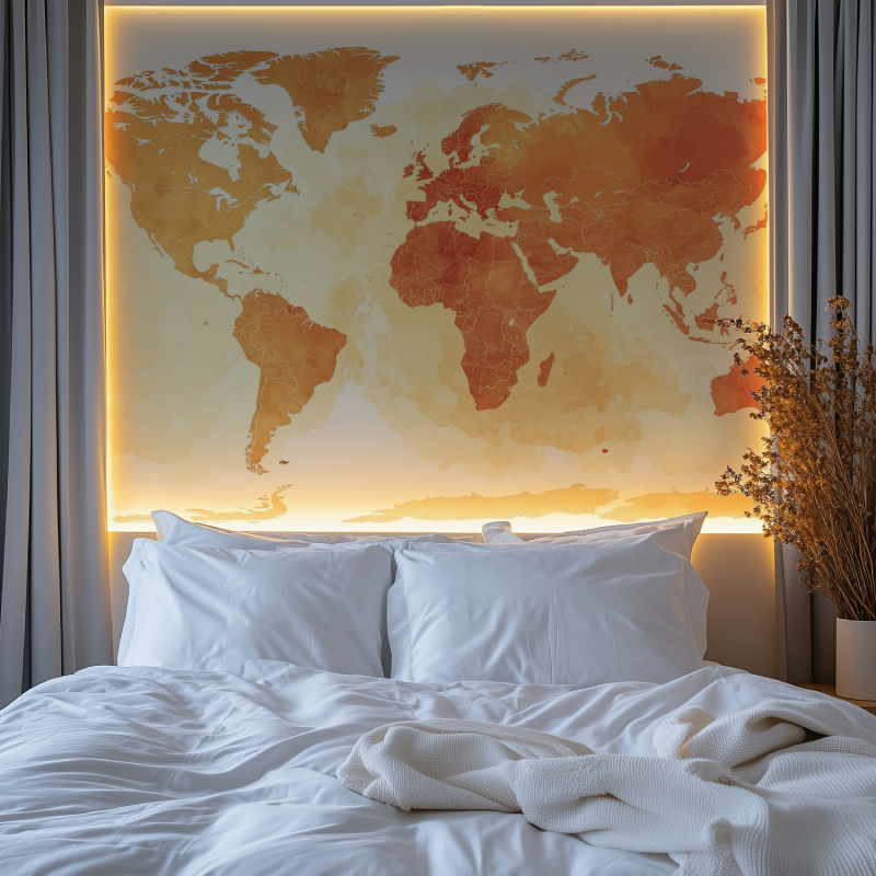 Papier peint carte du monde terracotta chambre premium