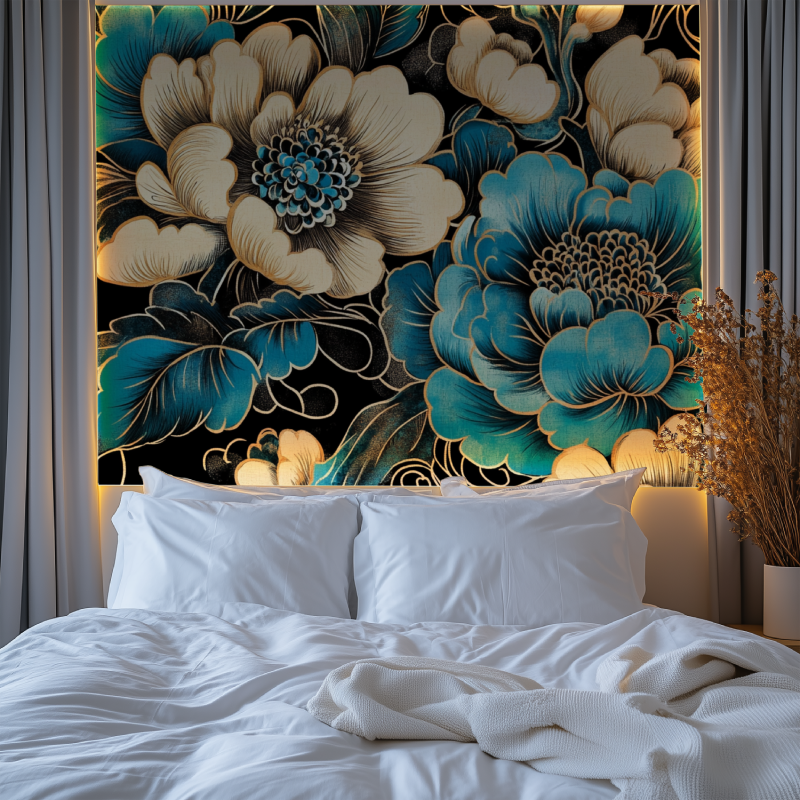 Papier peint fleur chinoises no... turquoise chambre premium