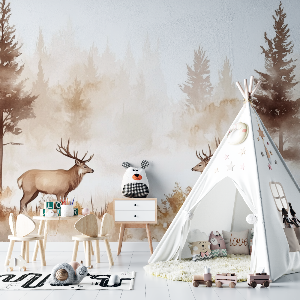 Papier peint cerf dans la foret chambre bebe
