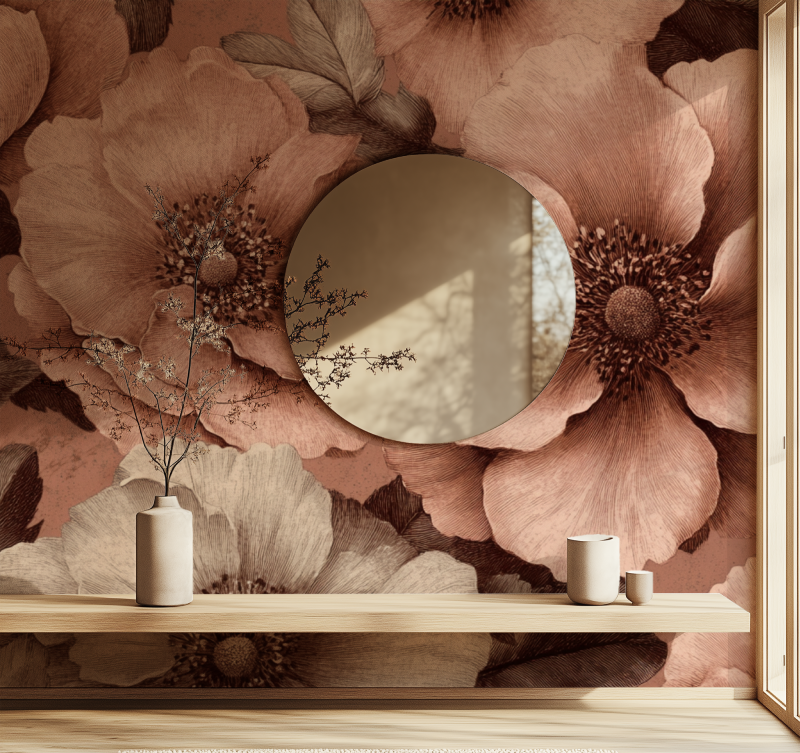 Papier peint xxl grande fleur vintage miroir