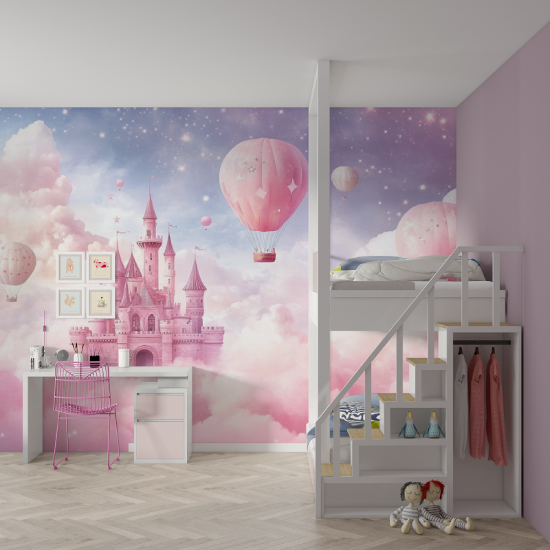 Papier peint chateau rose chambre fille mur chambre fille