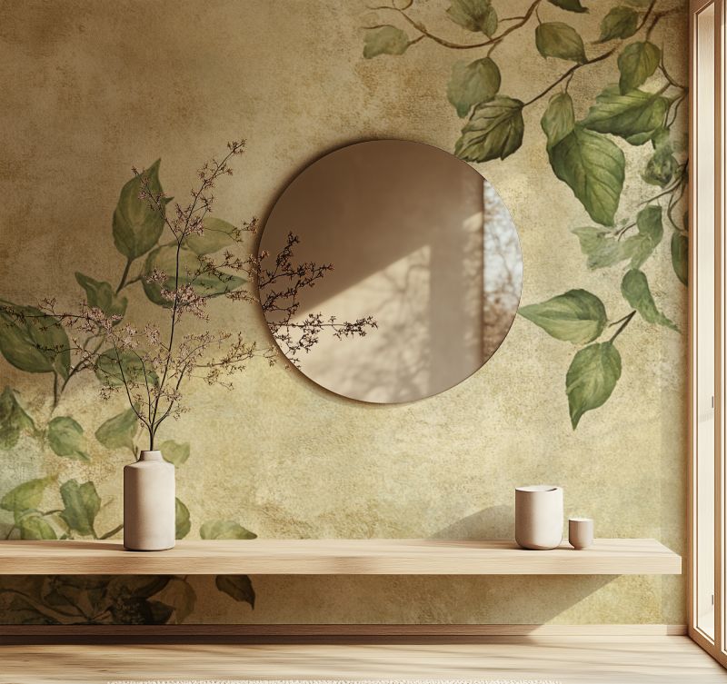 Papier peint vintage vegetal miroir