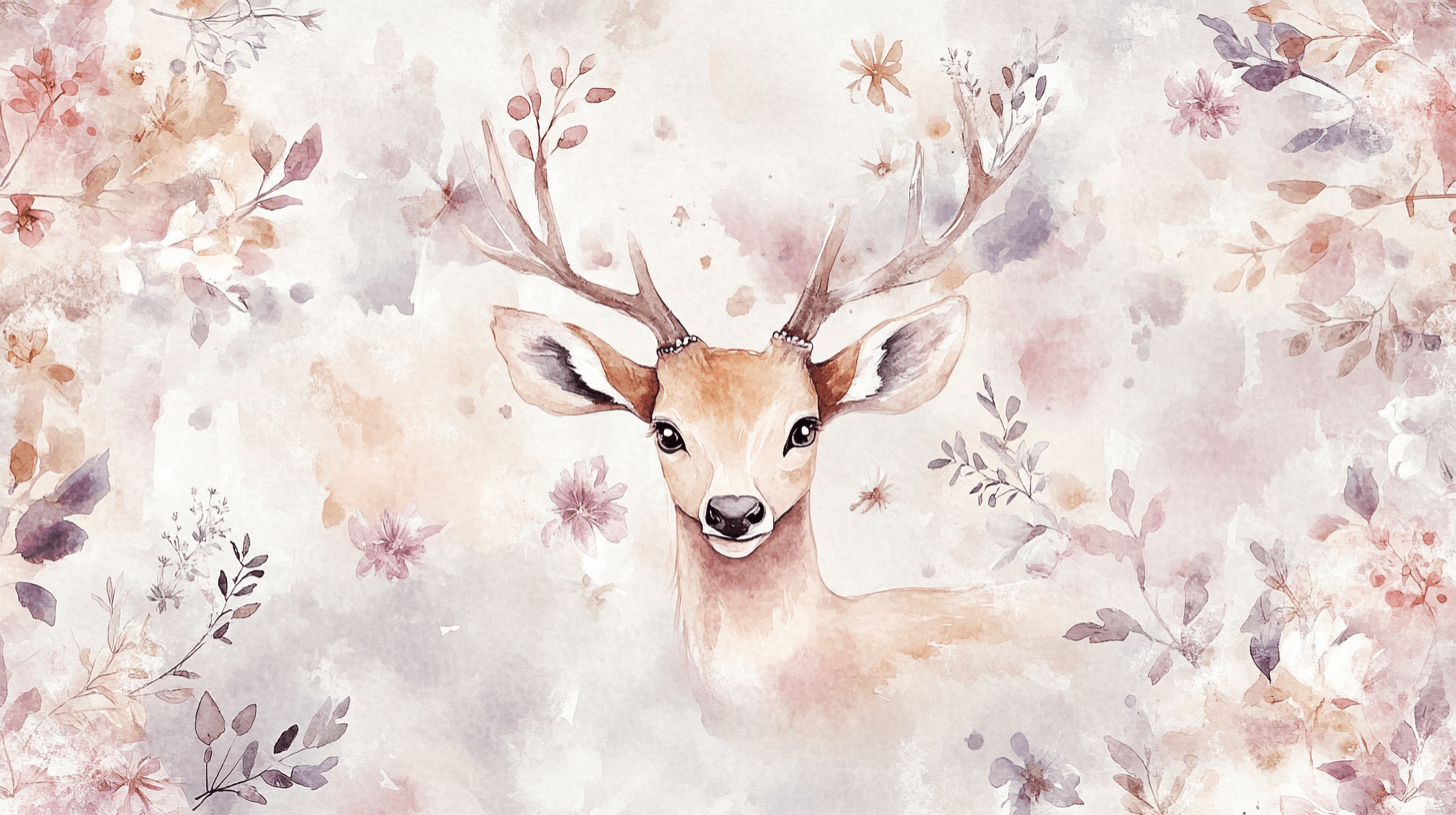 Papier Peint Animaux Cerf Couronne Petites Fleurs