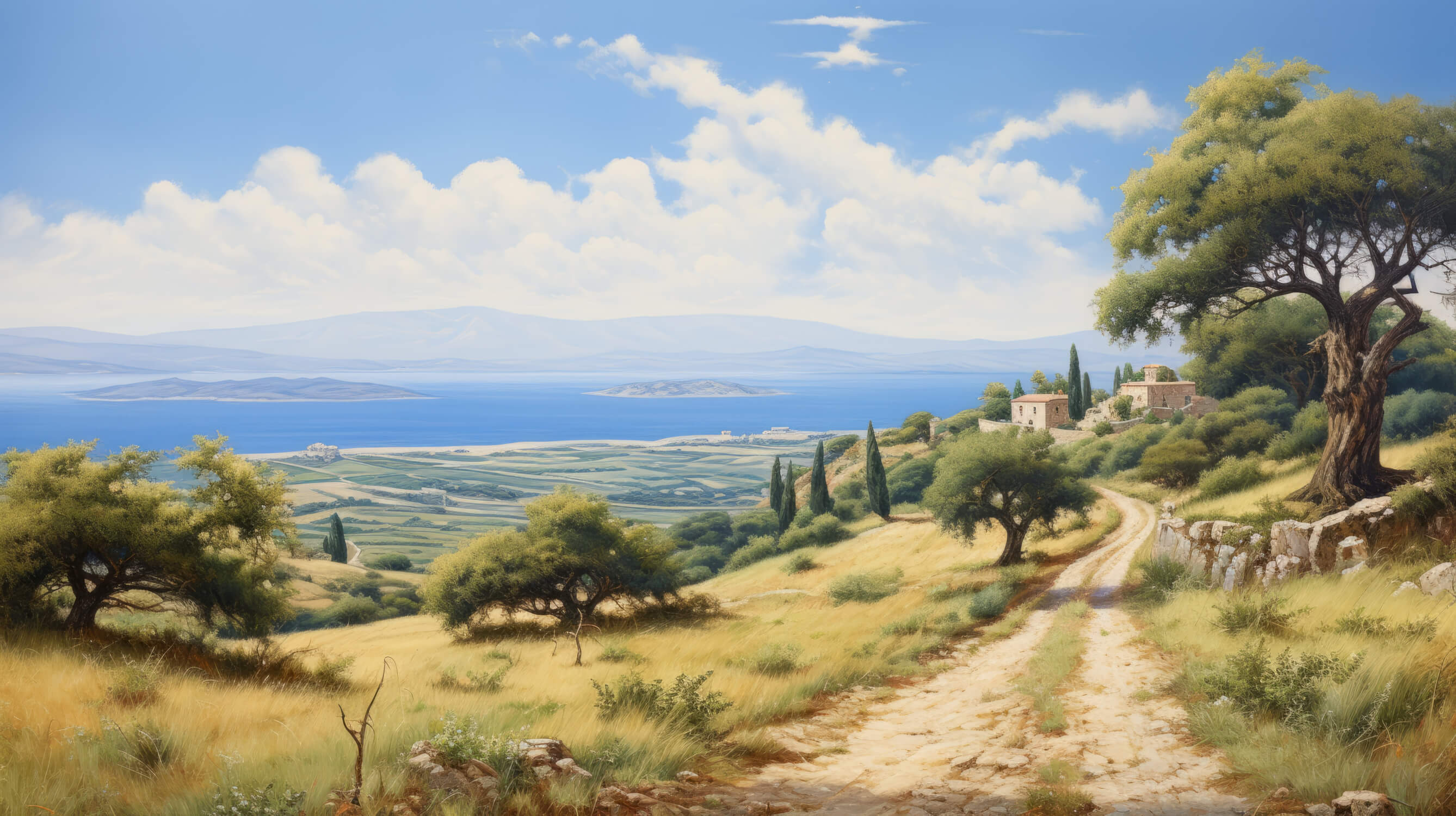 Papier Peint Aquarelle Méditerranéen Panoramique