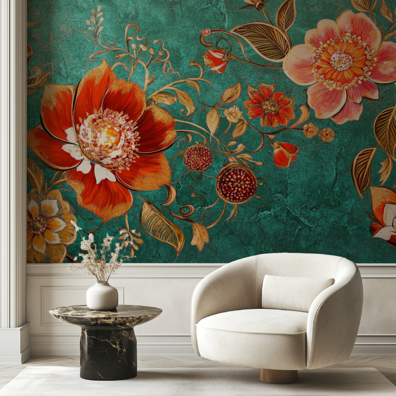 Papier peint fleur indien chaise tendance