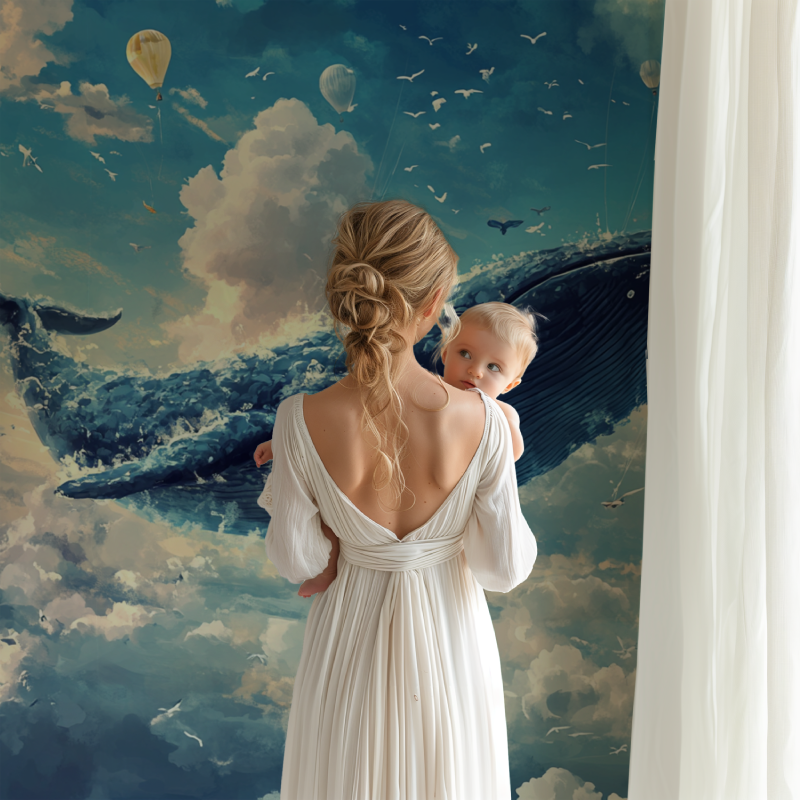 Papier peint marin baleine reveuse bb123