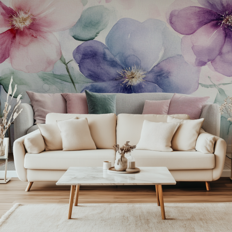 Papier peint fleur geante canape simple