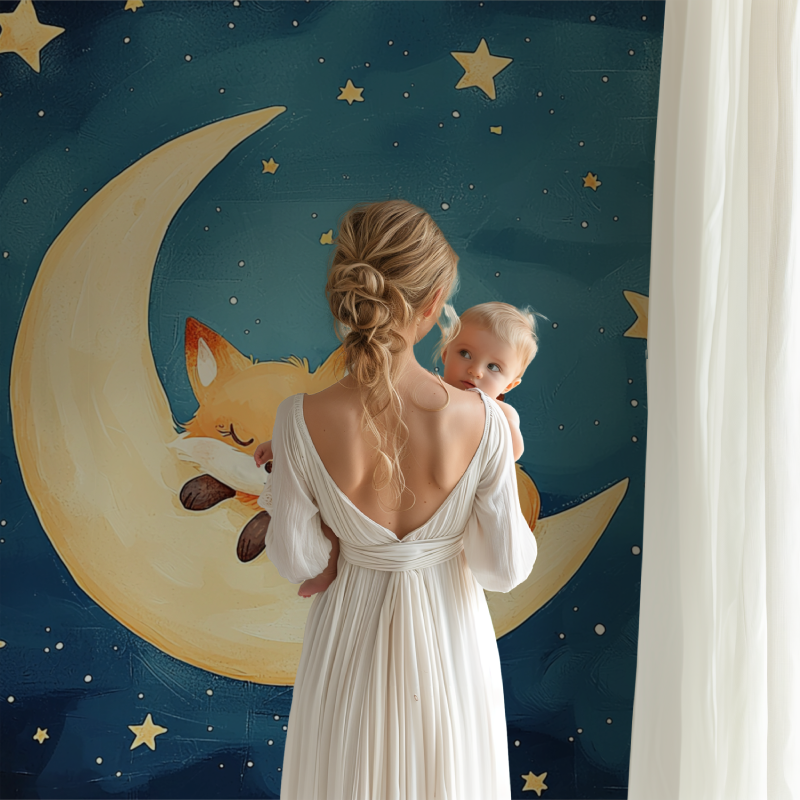 Papier peint renard et lune bb123