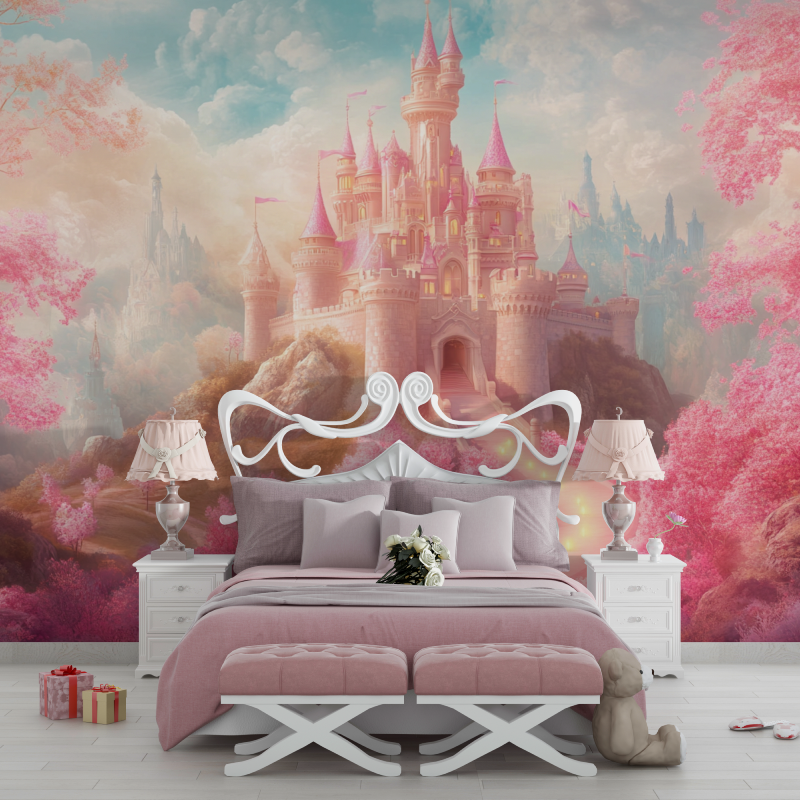 Papier peint princesse et son chateau chambre filles