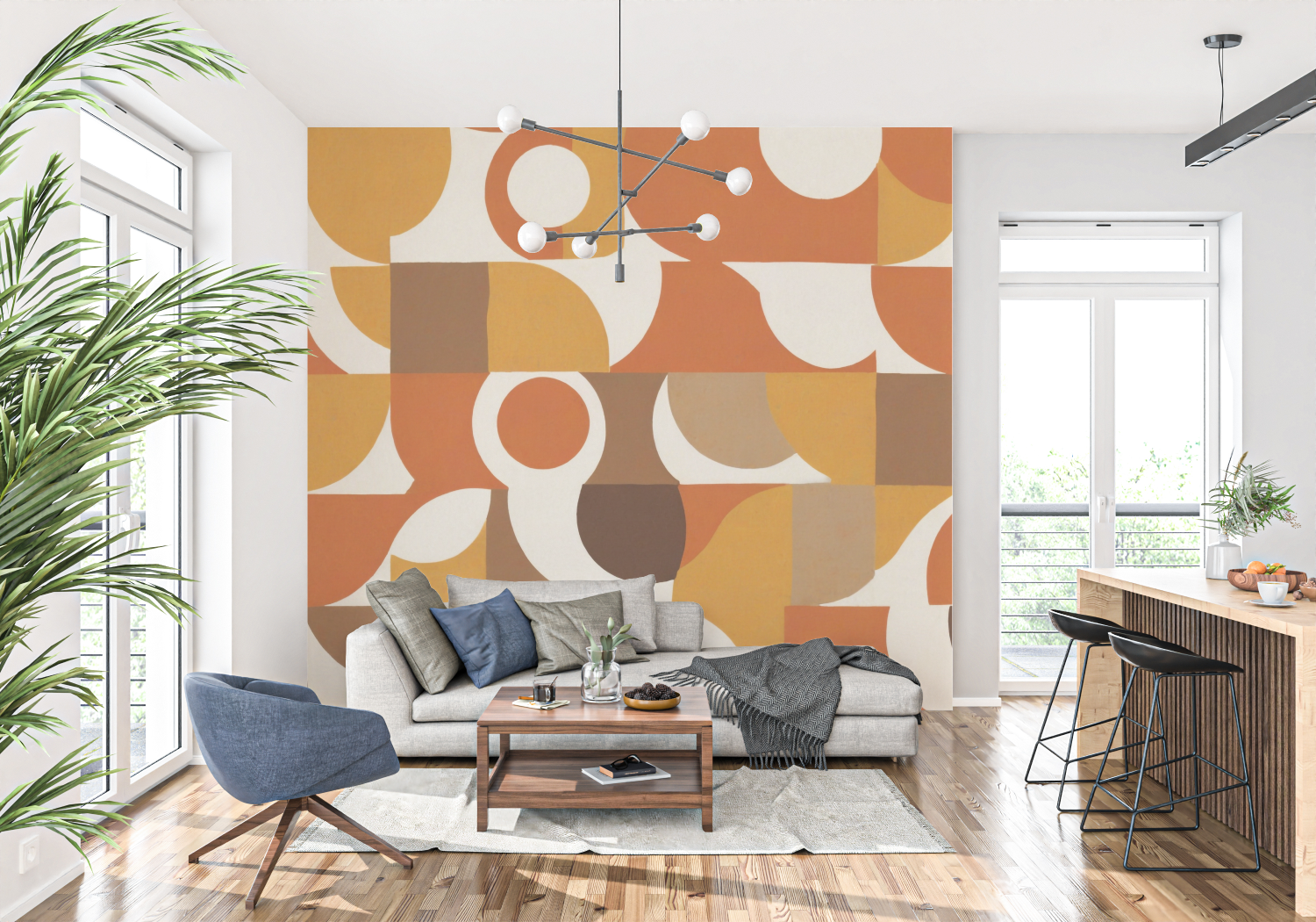 Papier Peint Orange Année 70 - panoramique tendance