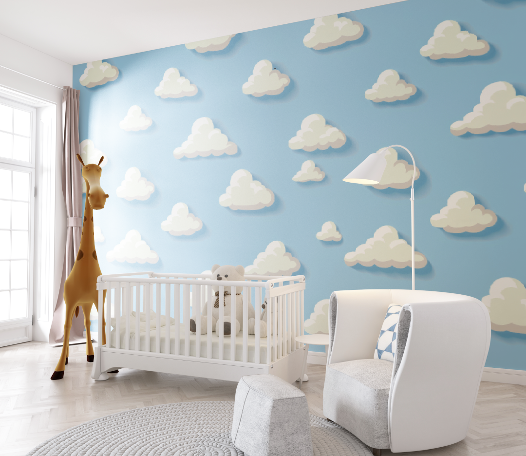 Papier peint Nuages bleu pour bébé - chambre de bebe