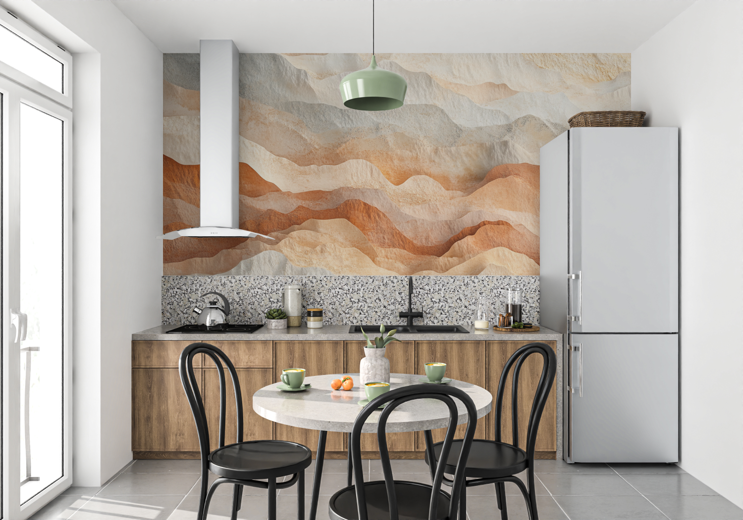 Papier peint terracotta tendance desert mur cuisine