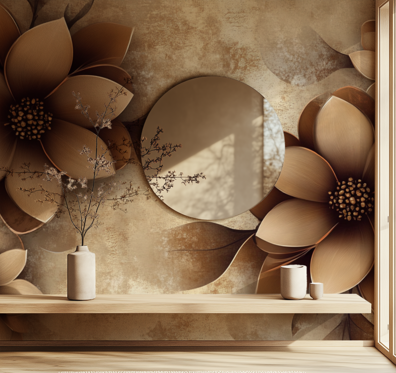 Papier peint fleur marron vintage miroir