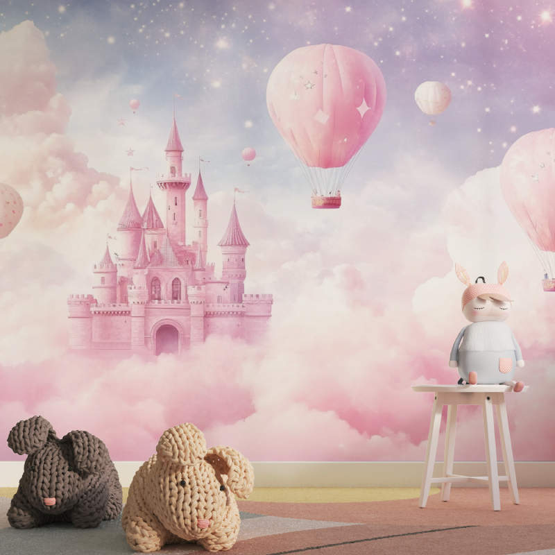 Papier peint chateau rose chamb...ille tapisserie pour fille