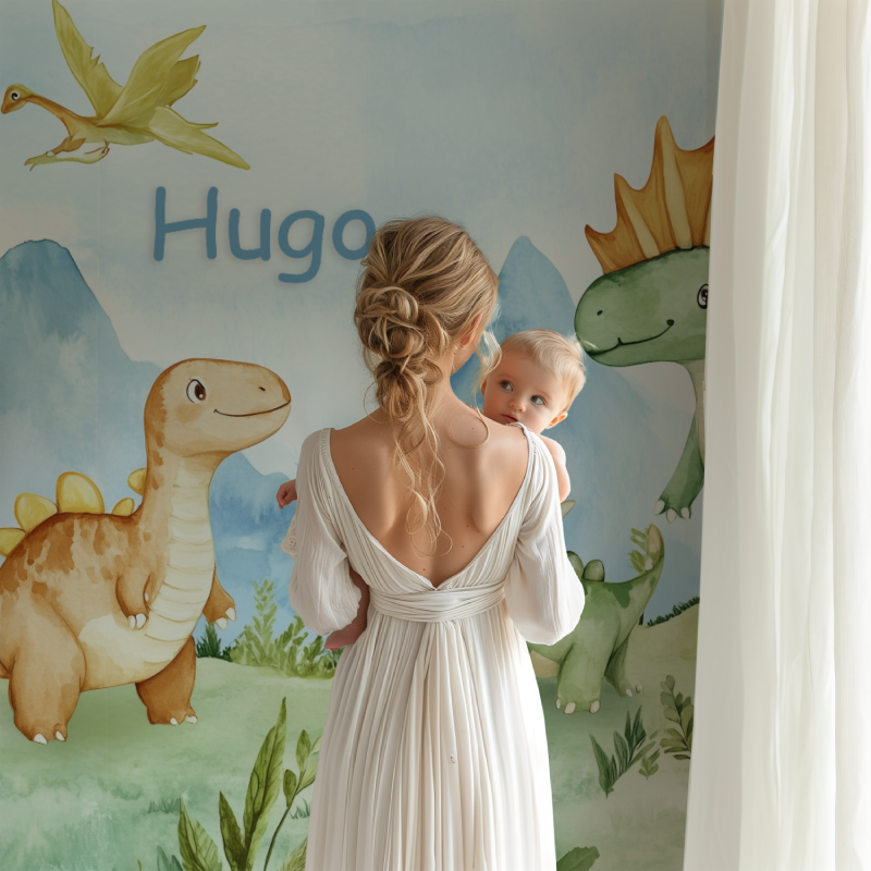 Papier peint prenom famille dinosaures bb123