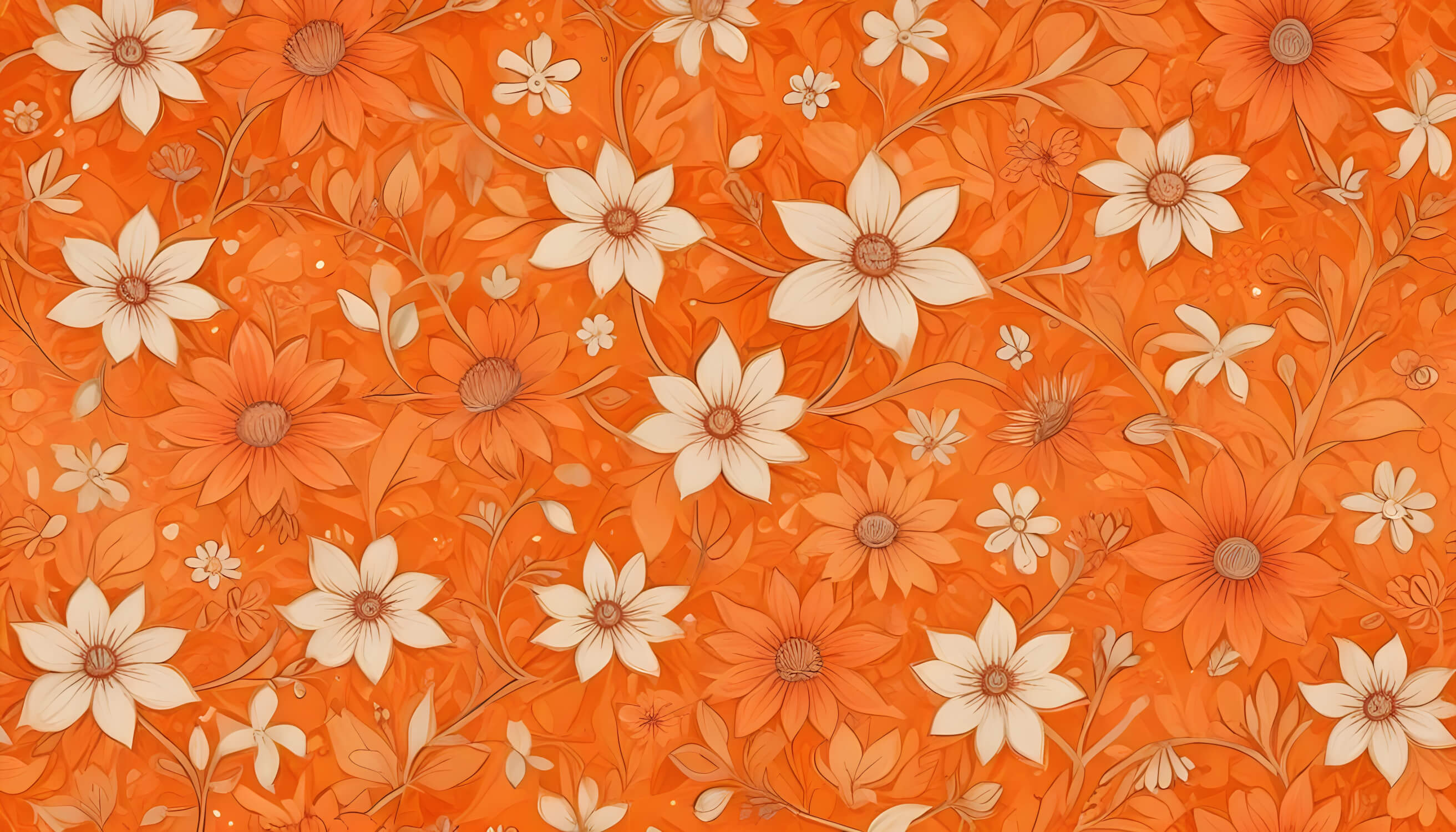 Papier Peint Vintage Fleurs Oranges