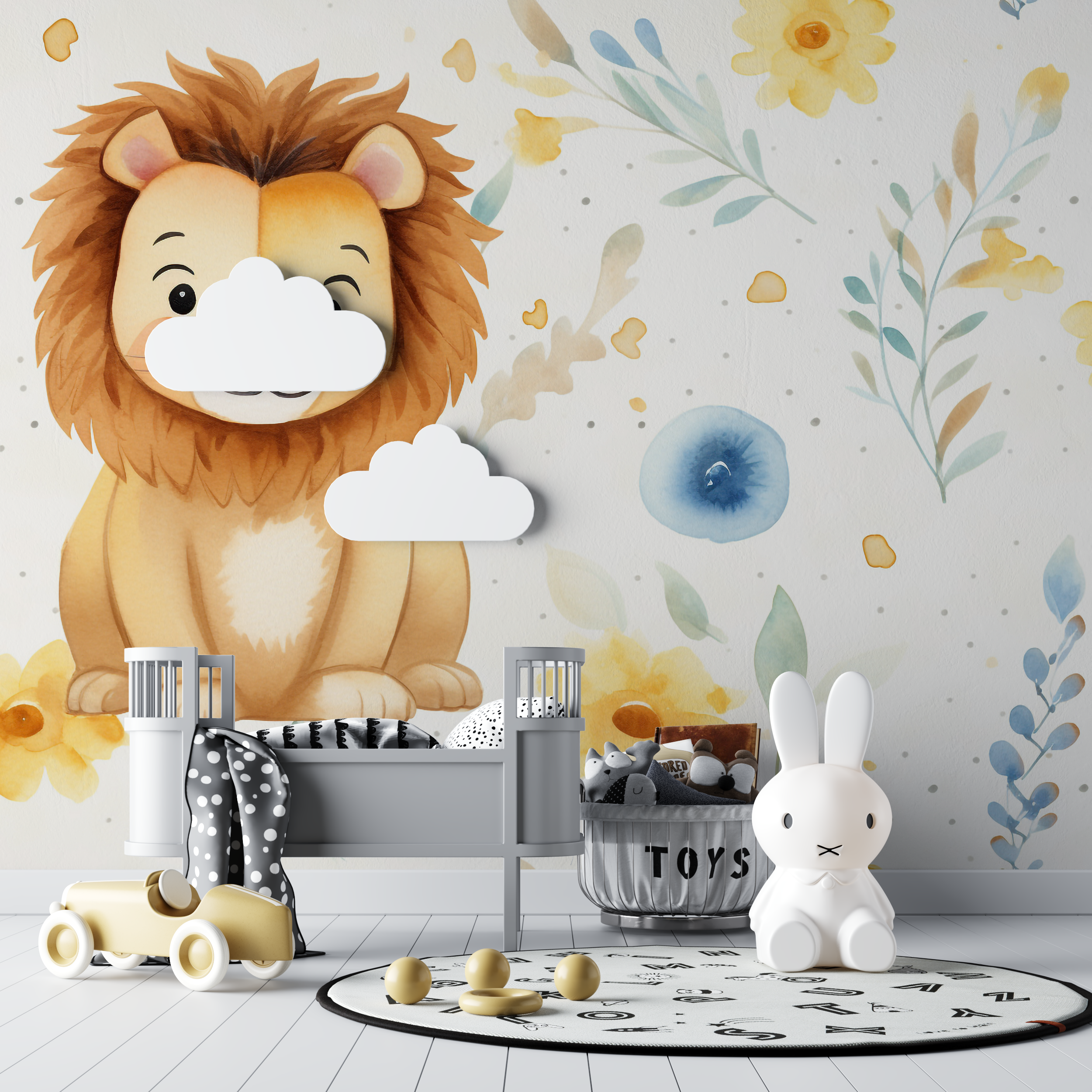 Papier peint lion et motifs minimalistes bebe tipi