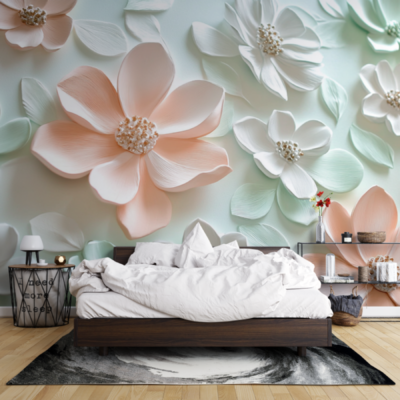 Papier peint trompe loeil fleurs leroy merlin mur