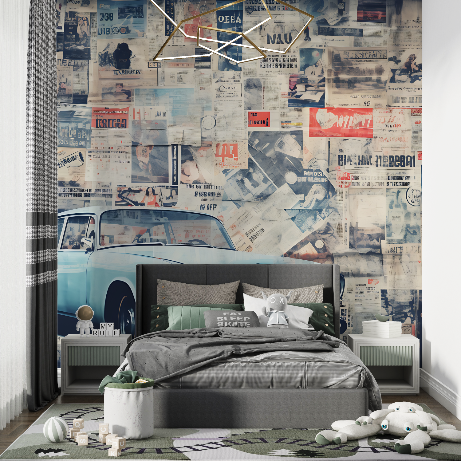 Papier peint mural voiture vintage chambre de garcon