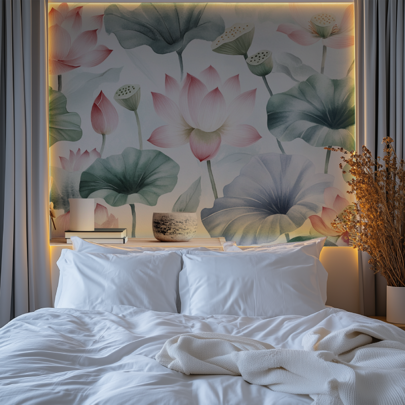 Papier peint fleur lotus chambre premium
