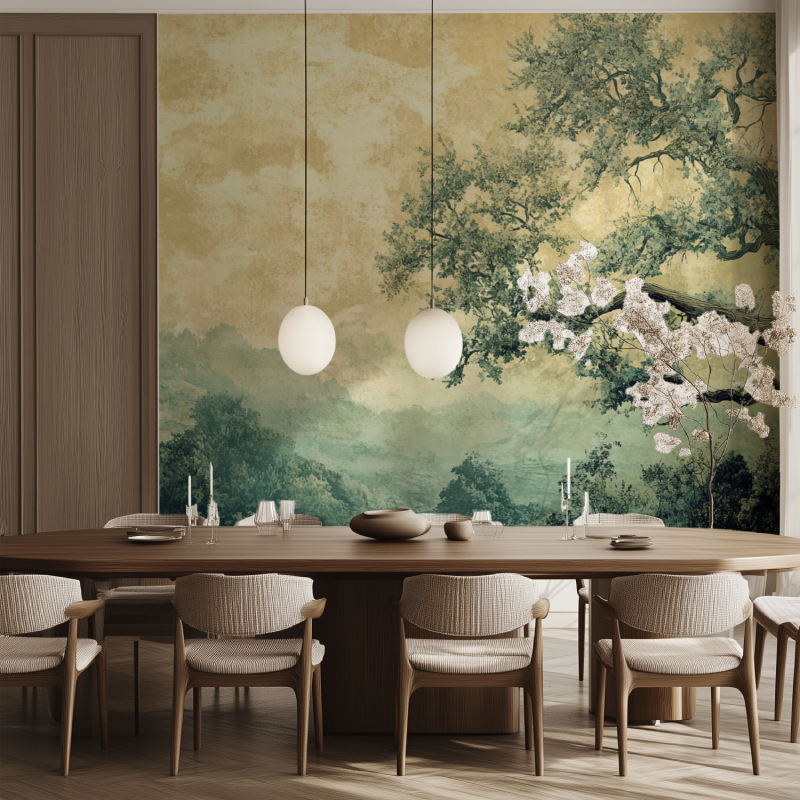 Papier peint vintage paysage salle manger tendance