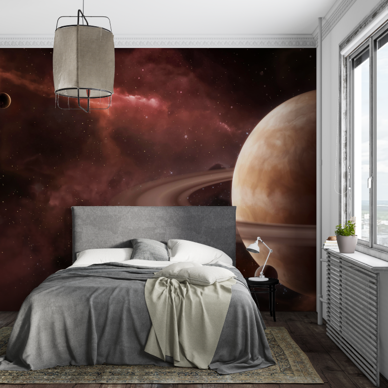Papier peint espace lune saturne chambre piece ados