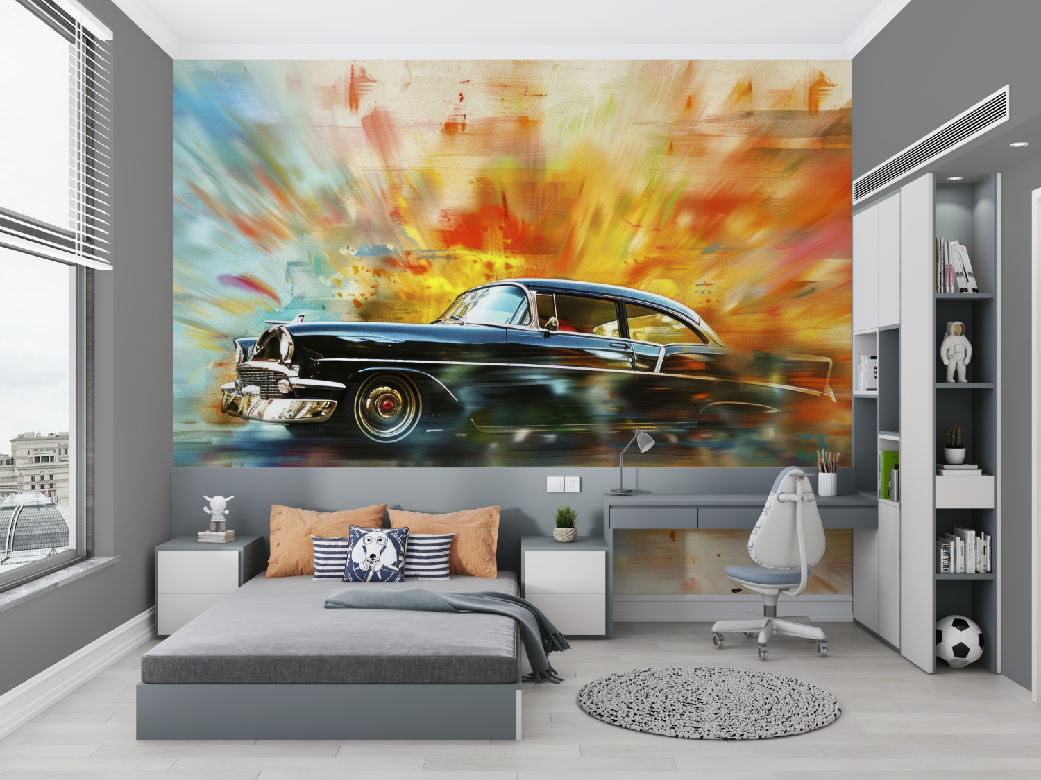 Papier peint voiture vintage explosion chambre petit