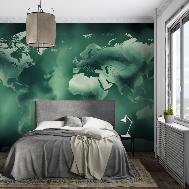 Papier peint carte du monde verte ado piece ados