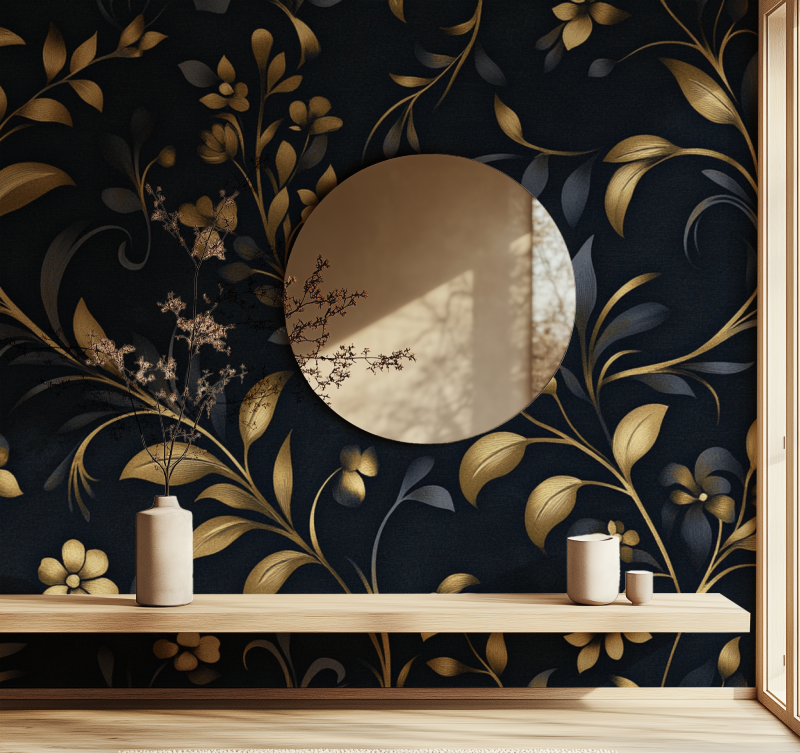 Papier peint fleurs vintage fonce miroir