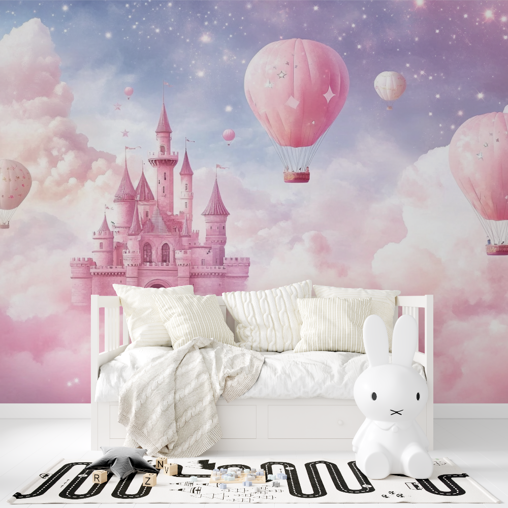 Papier peint chateau rose chambre fille tapisserie fille
