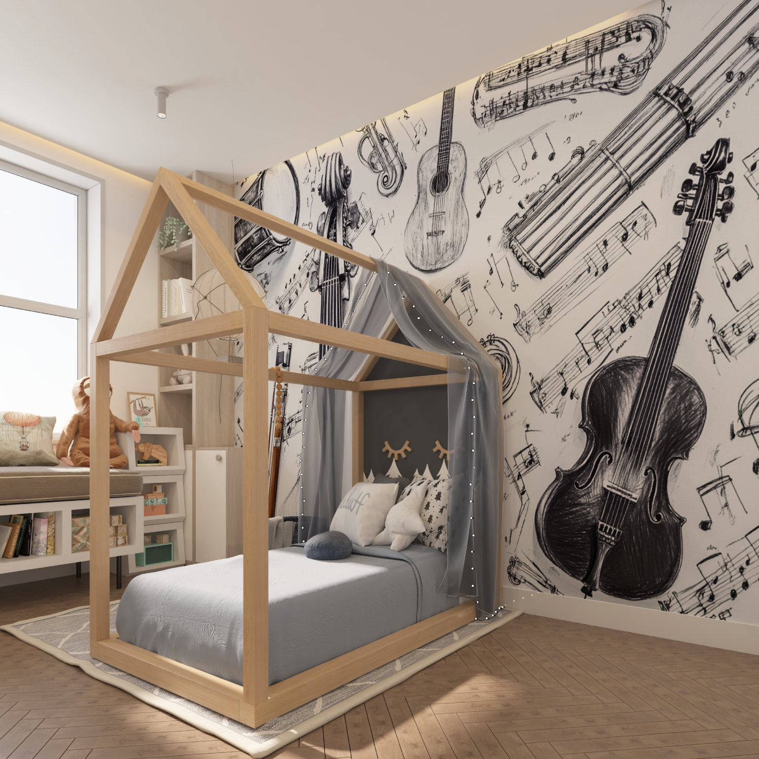 Papier peint instruments noir et blanc tapisserie hero