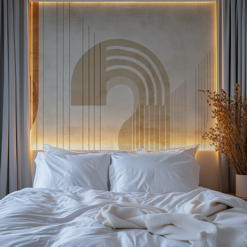 Papier peint vintage graphique beige chambre premium