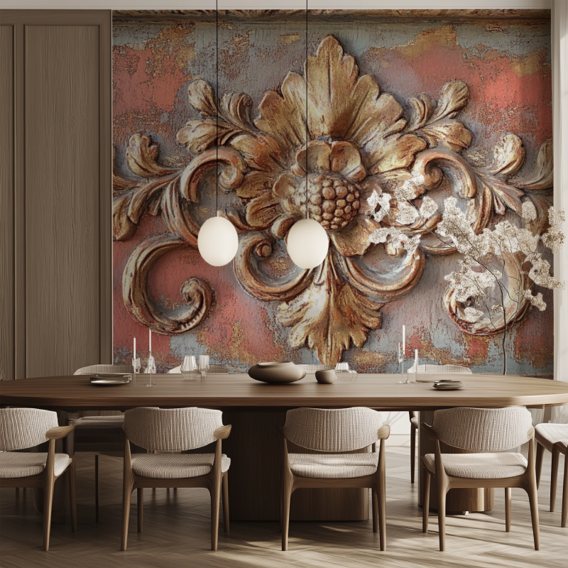 Papier peint vintage placard salle manger tendance