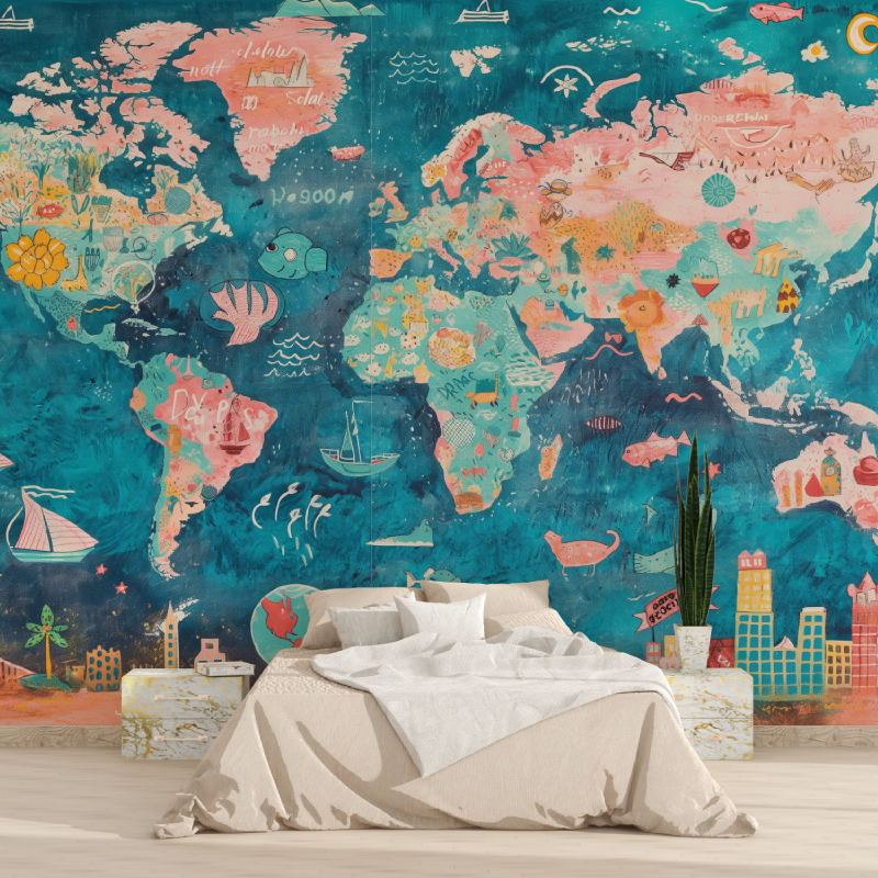 Papier peint pour enfant carte du monde 1815