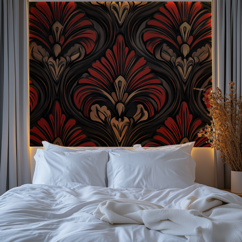Papier peint vintage rouge et noir chambre premium