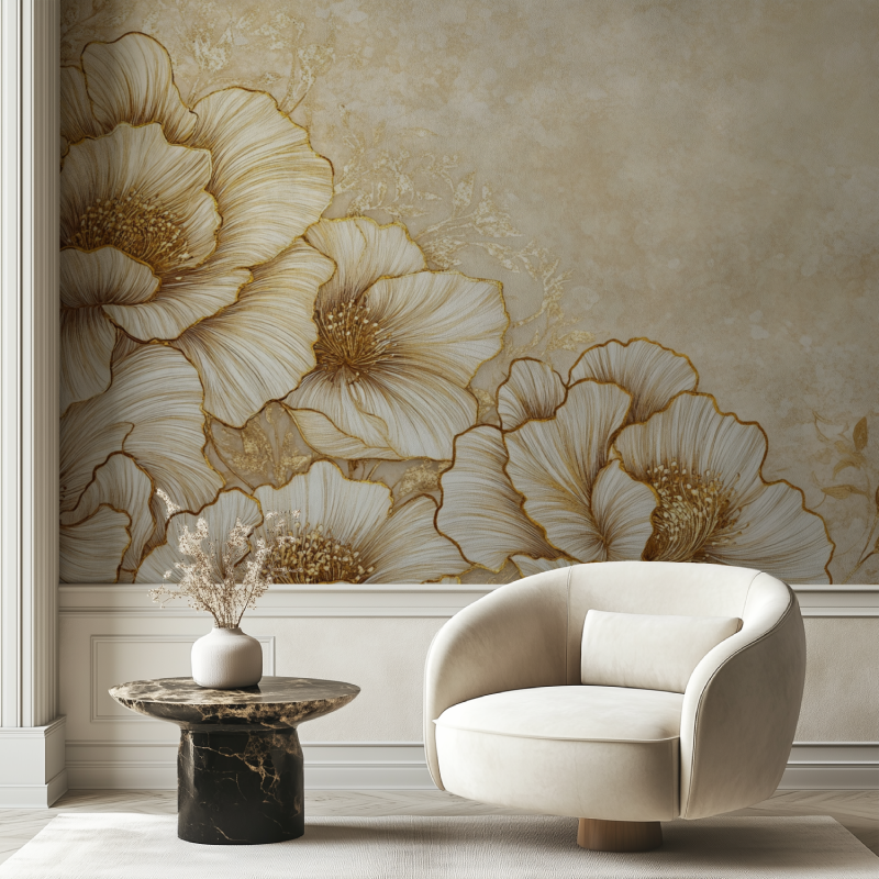Papier peint fleur dore chaise tendance