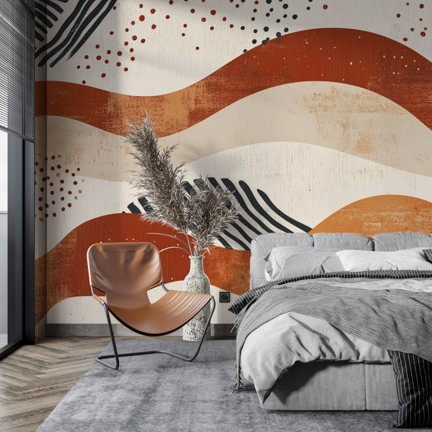 Papier peint terracotta inspiration japandi tapisserie pano