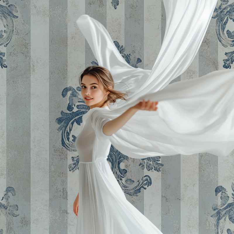 Papier peint vintage rayures gris bleu perle modele