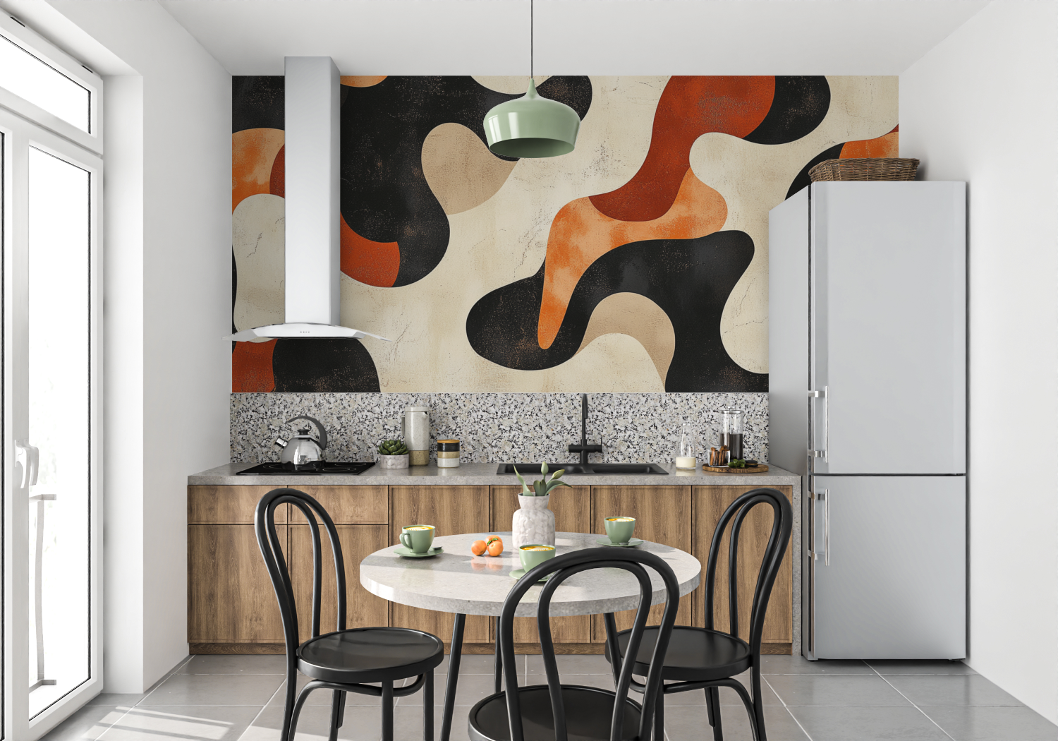 Papier peint terracotta bulles abstrait mur cuisine