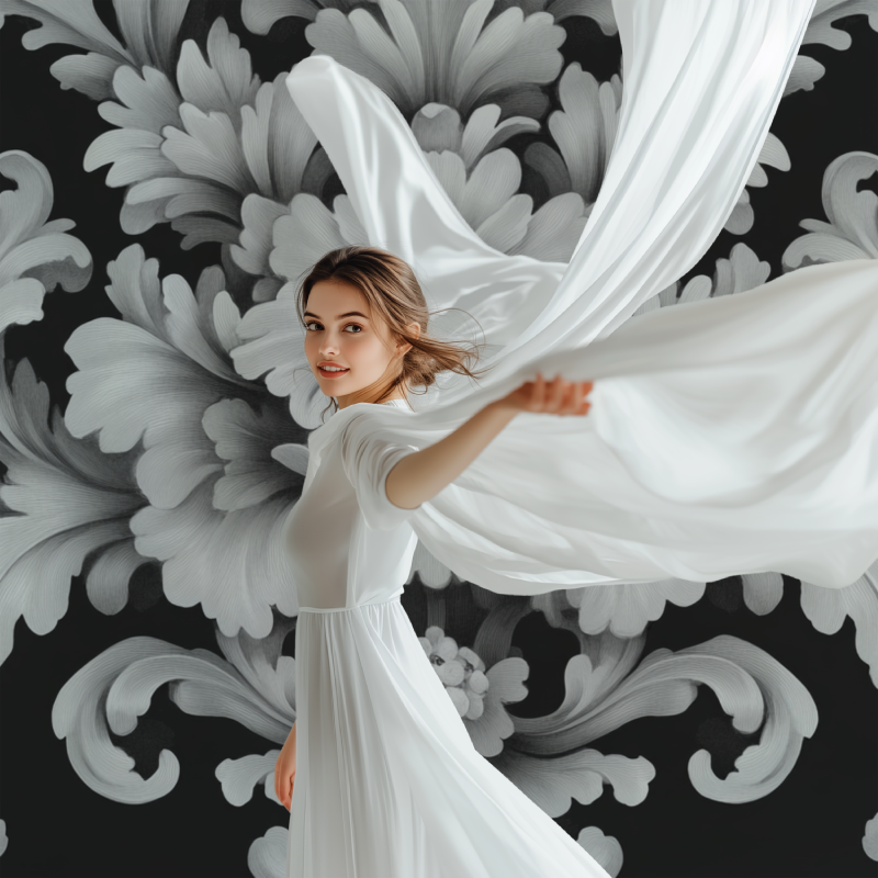 Papier peint vintage gris et blanc modele