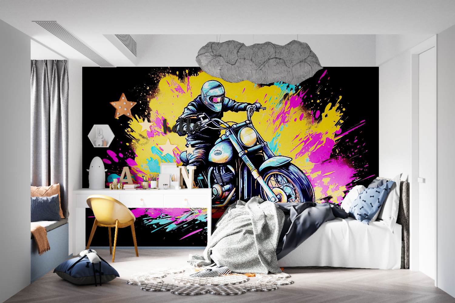 Papier peint graffiti moto tapisseries murale