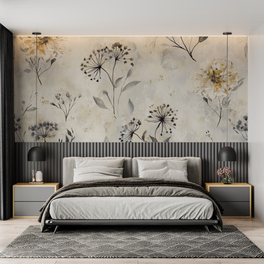 Papier peint fleur de pisenlit chambre adulte tendance