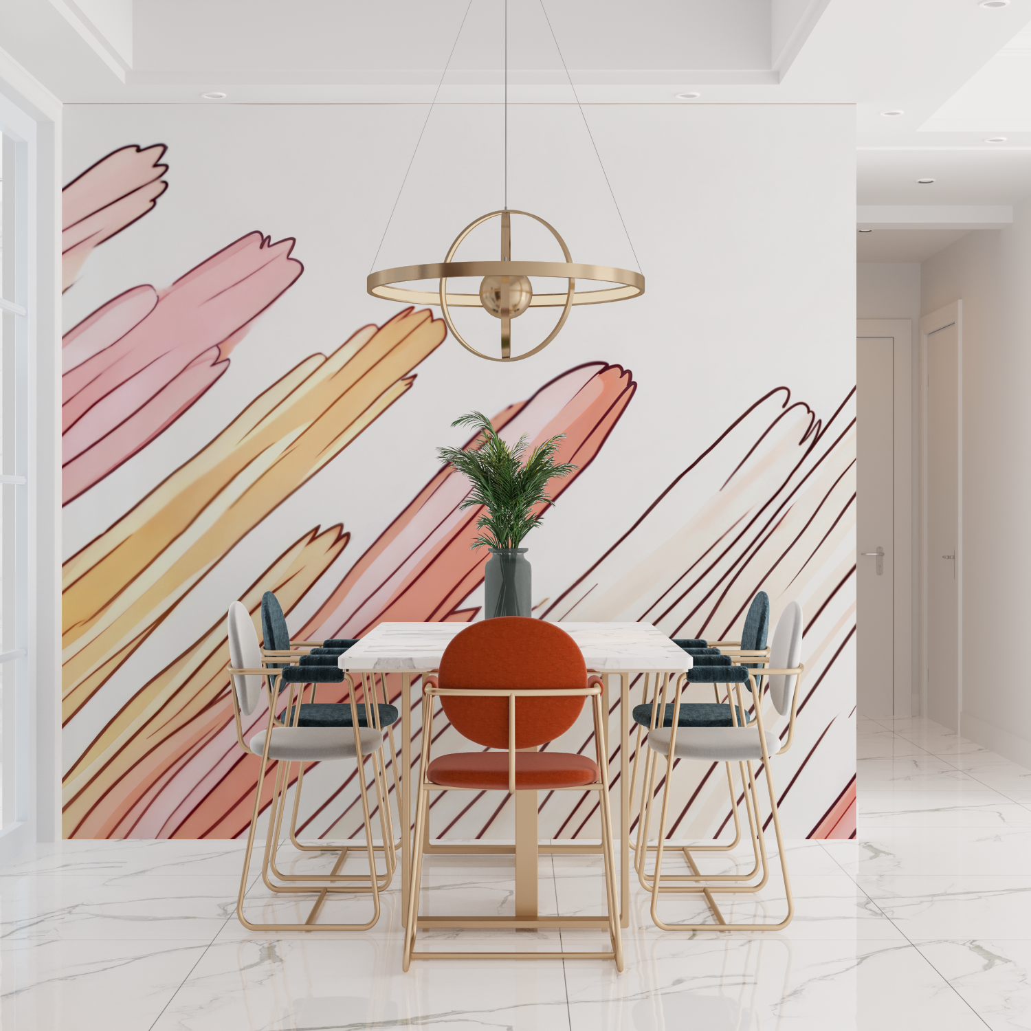 Papier peint aquarelle lignes abstraites tendances