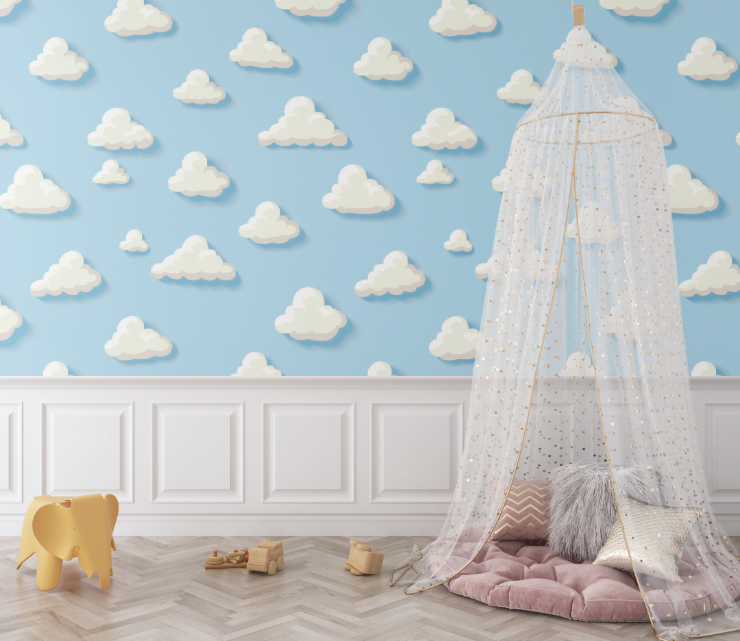Papier peint Nuages bleu pour bébé - bebe