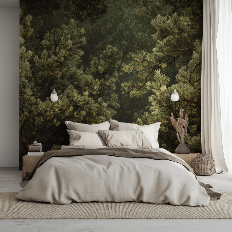 Papier peint trompe loeil arbre lit 1234