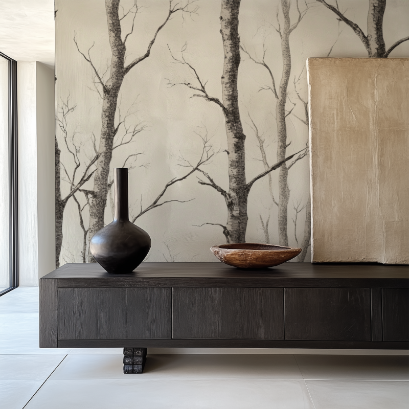 Papier peint arbre bouleau noir et blanc salle manger papier