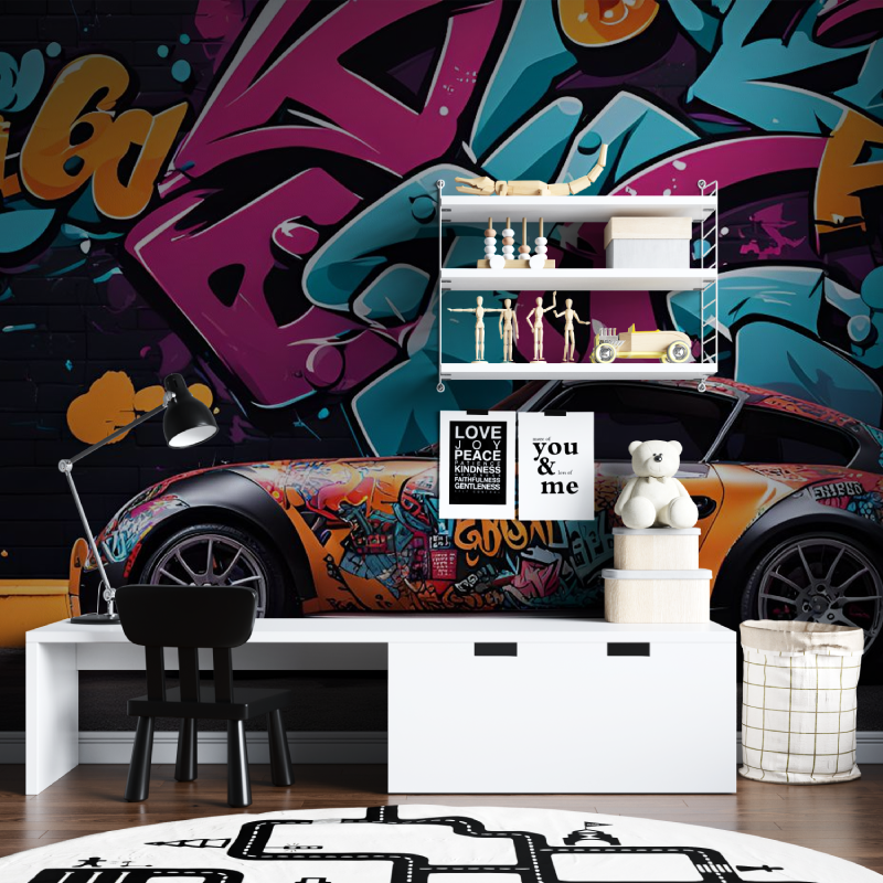 Papier peint graffiti voiture d...xe tapisserie chambre ados