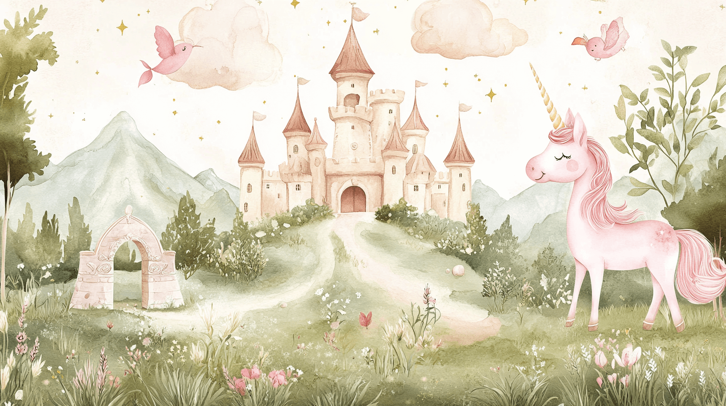 Papier Peint Décoration Licorne Chambre Arc Et Château
