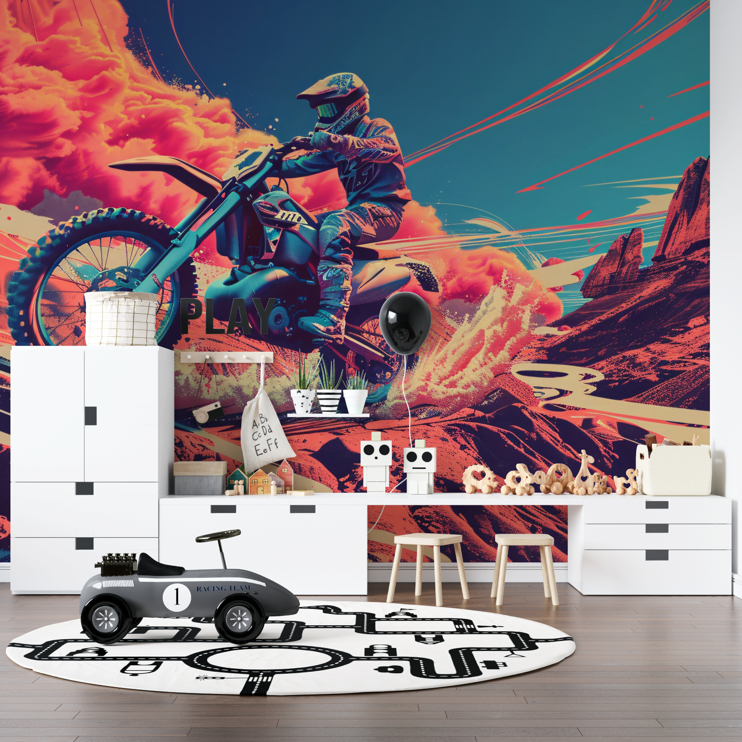 Papier peint moto cross chambre enfant pano anime