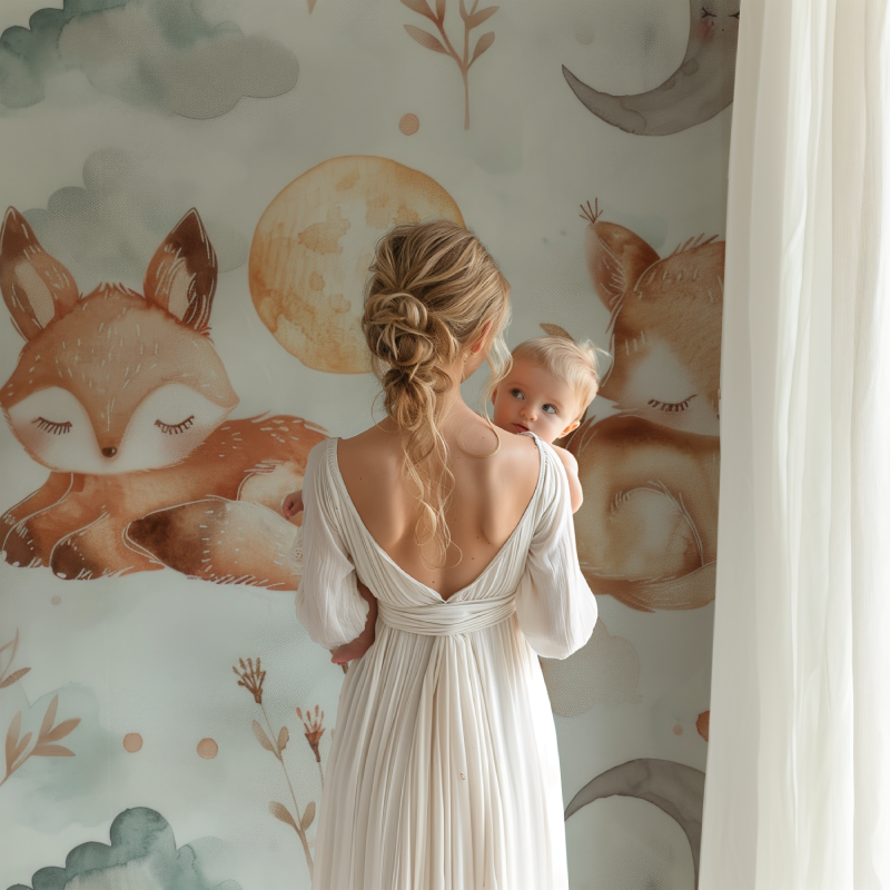 Papier peint bebe renards cocooning bb123